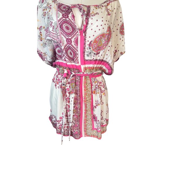 J. Crew XS Re-Imagined Cotton Boho Print Tie-Neck Mini Self Belt Dress - Picture 6 of 13